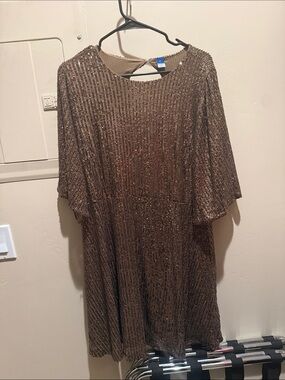 Old Navy Bronze Sequin Midi Dress with Flutter Sleeves